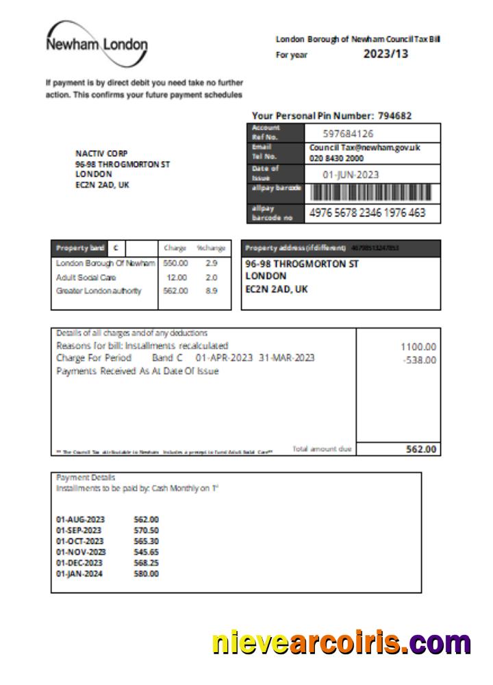 Newham London Borough Council tax business bill